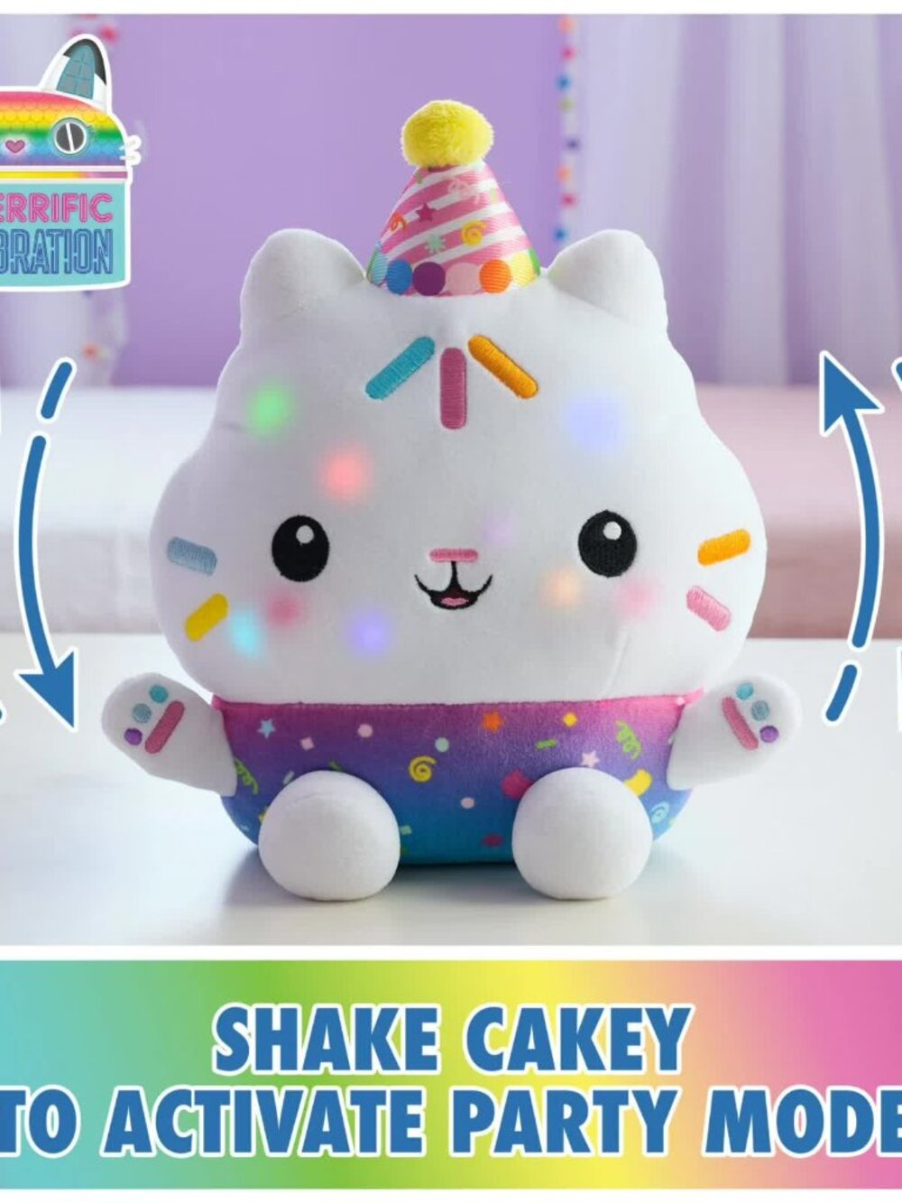 Gabby’s Dollhouse Celebrations, Sprinkle Party Cakey Cat 10-Inch Interactive Toy